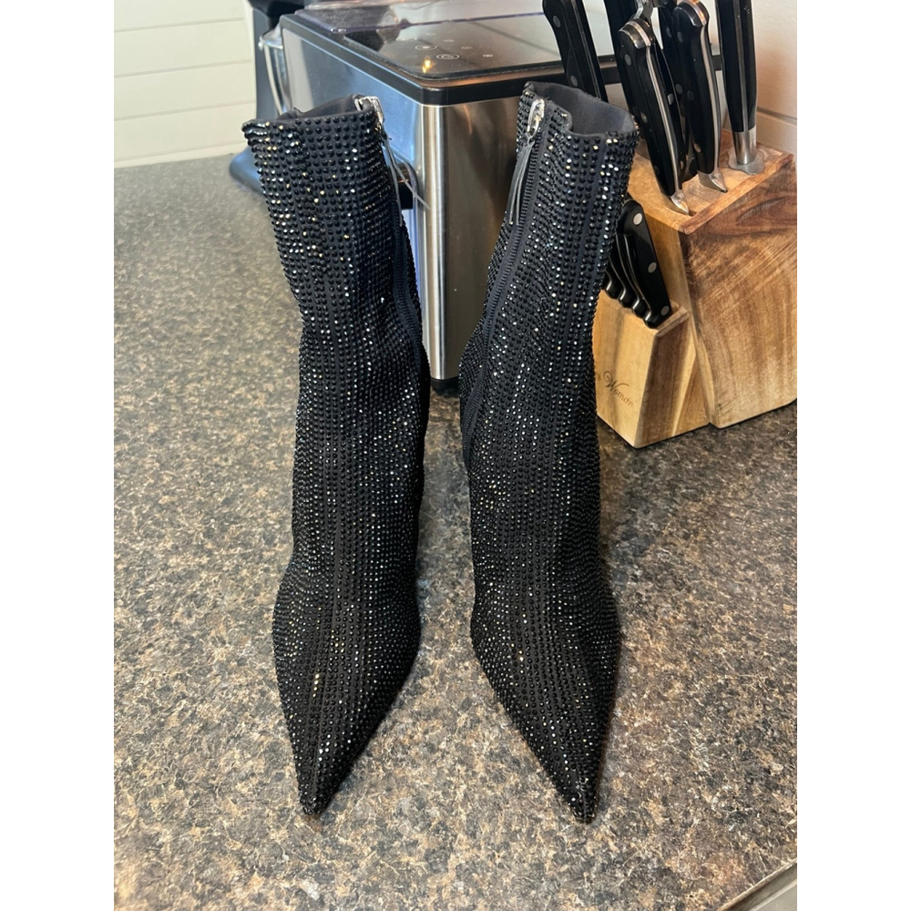 ZARA Black Rhinestone Kitten Heeled Boots - Picture 2 of 9